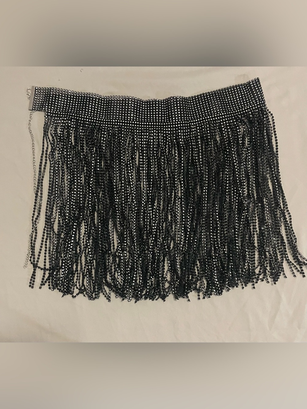 Black Beaded Fringe Mini Skirt